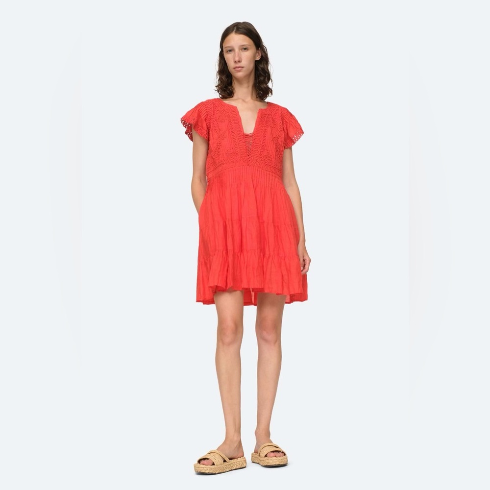 NWT Sea New York Frida Flutter Sleeve Tunic Dress in Red